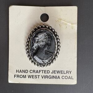 West Virginia Coal Brooch Cameo Brooch Black Cameo Coal Cameo Pin 1.25"